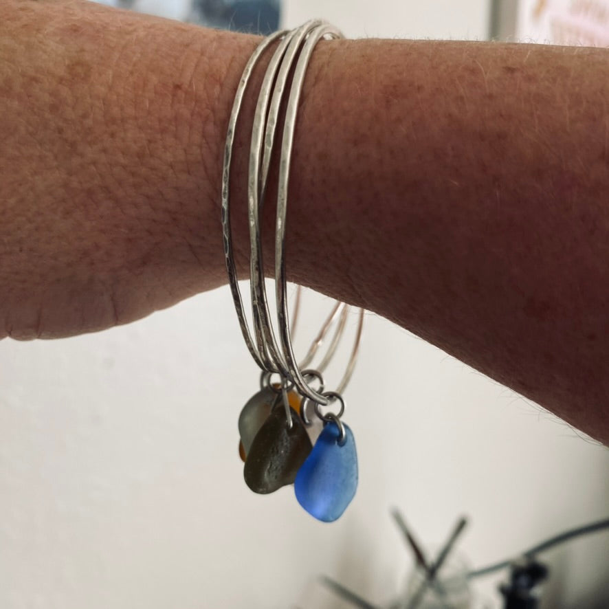 Sterling Silver Sea Glass Bangle Bracelet