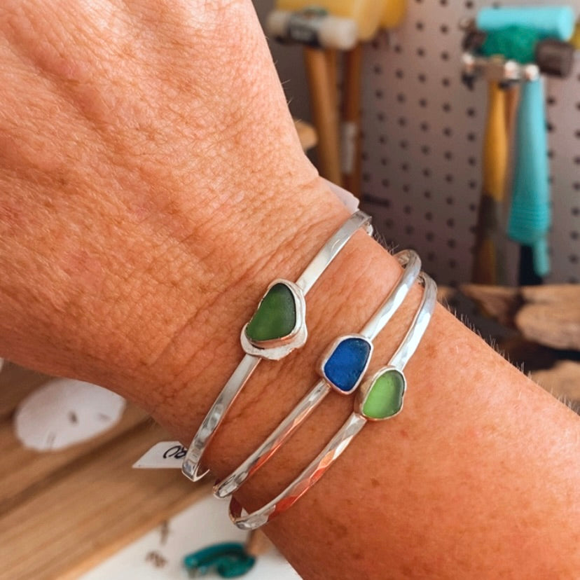 Cobalt Blue Sea Glass Cuff Bracelet