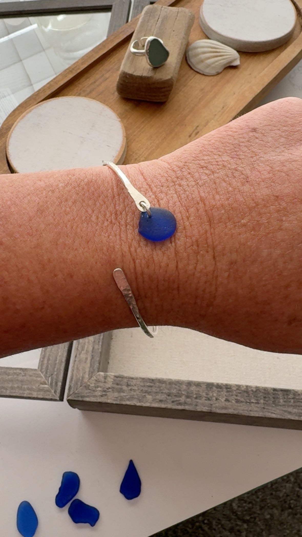 Sea to Shining Sea | Cobalt Blue Sea Glass Sterling Silver Cuff Bracelet