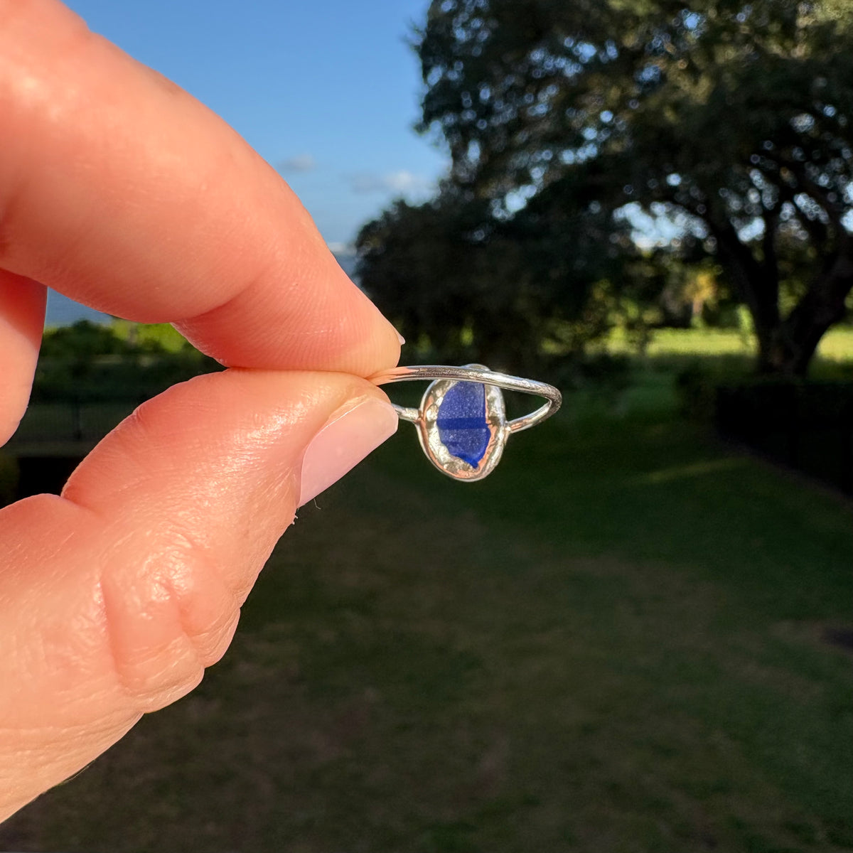 Cobalt Blue Sea Glass Sterling Silver Ring
