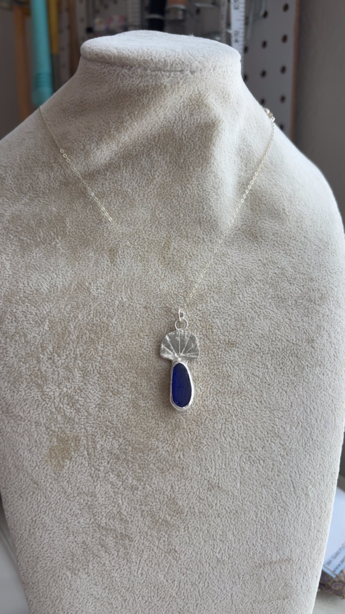 Sea to Shining Sea | Cobalt Blue Sea Glass Fan Shell Necklace