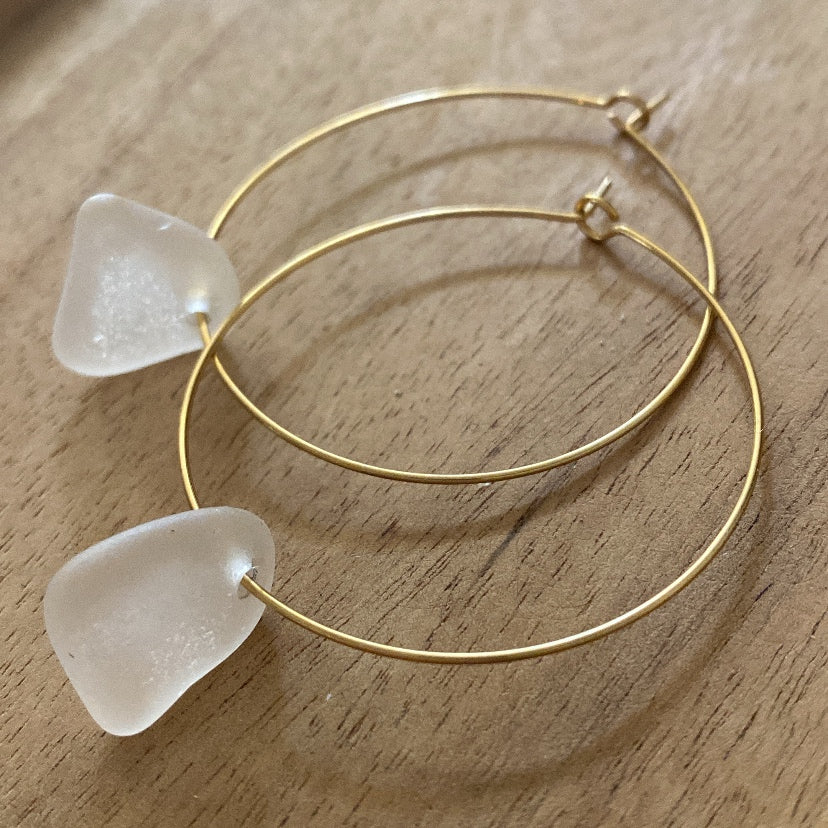 Gold Sea Glass Hoop Earrings
