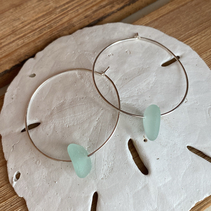 Simple Sea Foam sea glass earrings | Hoop Earrings | Silver Beach Glass