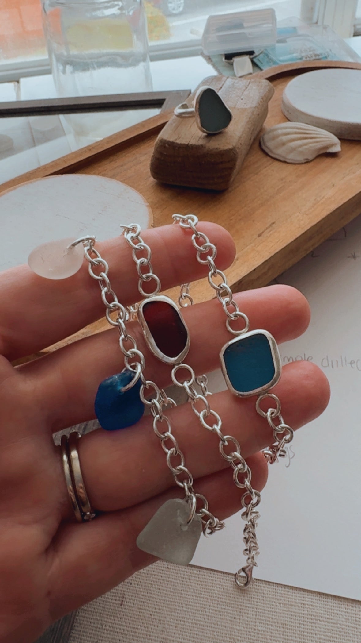 Sea to Shining Sea | Rare Red Sea Glass Sterling Silver Classic Link Bracelet