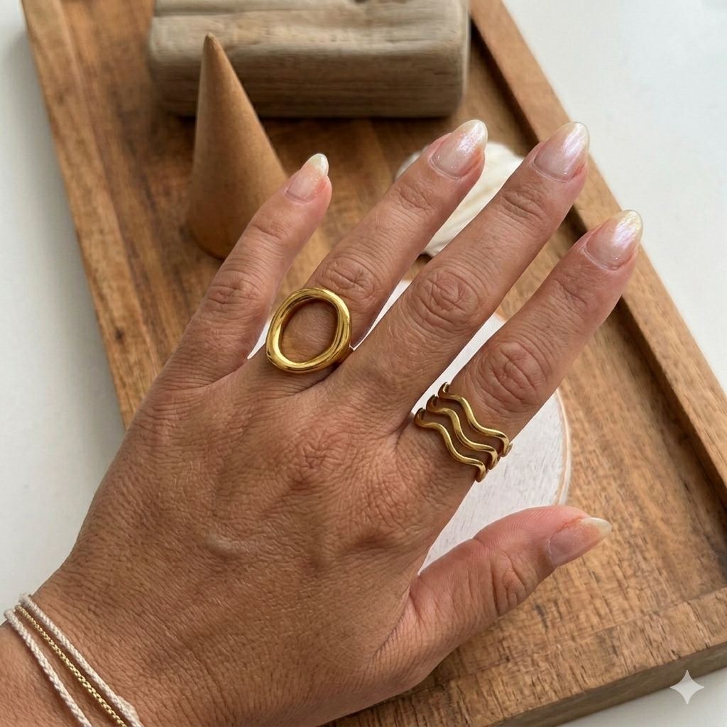 18K Gold Oval Statement PVD Ring
