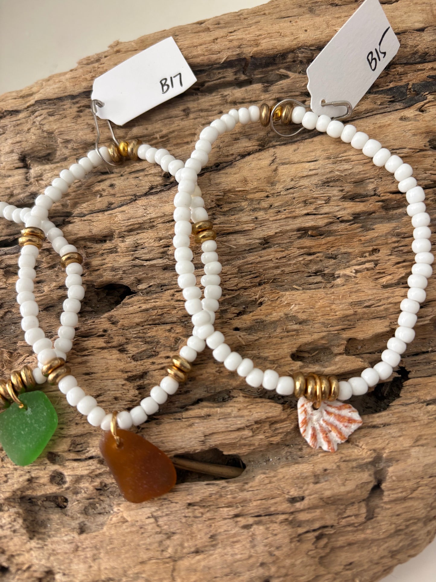 Stretchy sea glass and shell bracelets • Final Sale