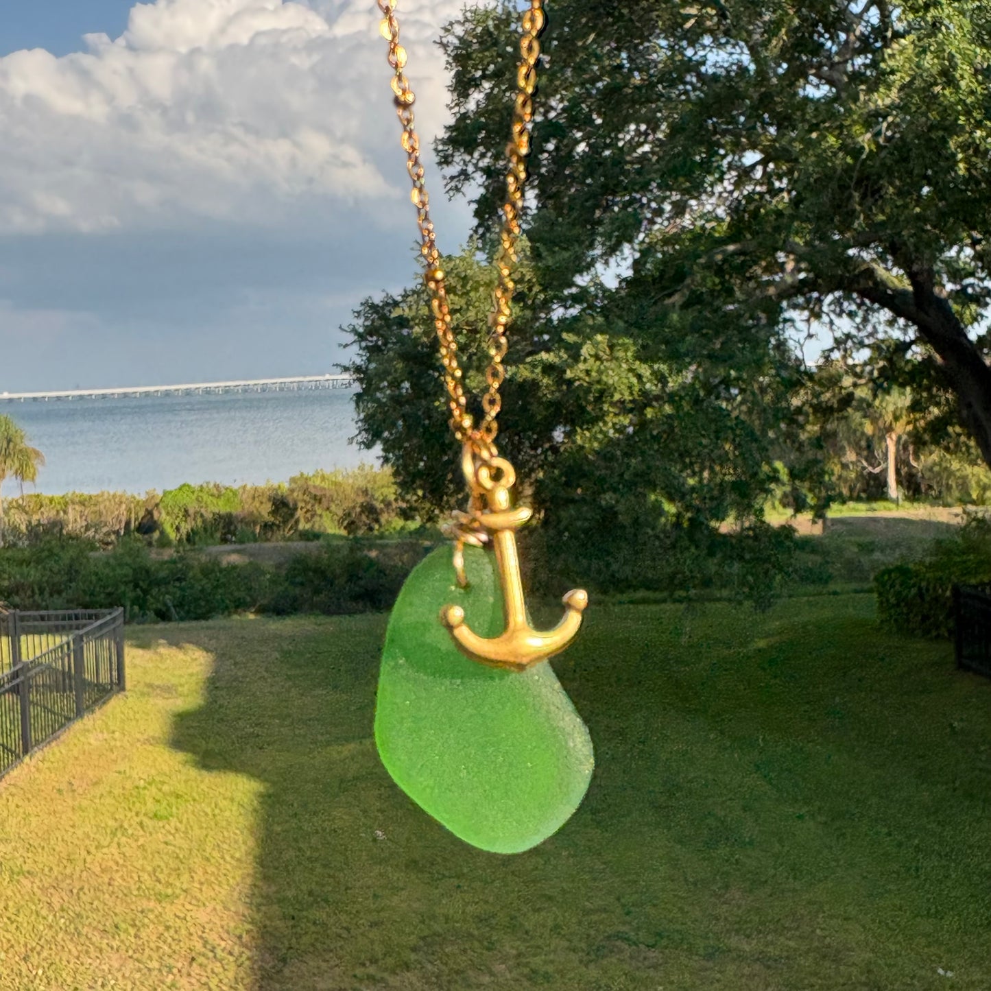 Kelly Green Sea Glass Earrings | Organic Round Gold 2” Handmade Coastal Dangle Earrings