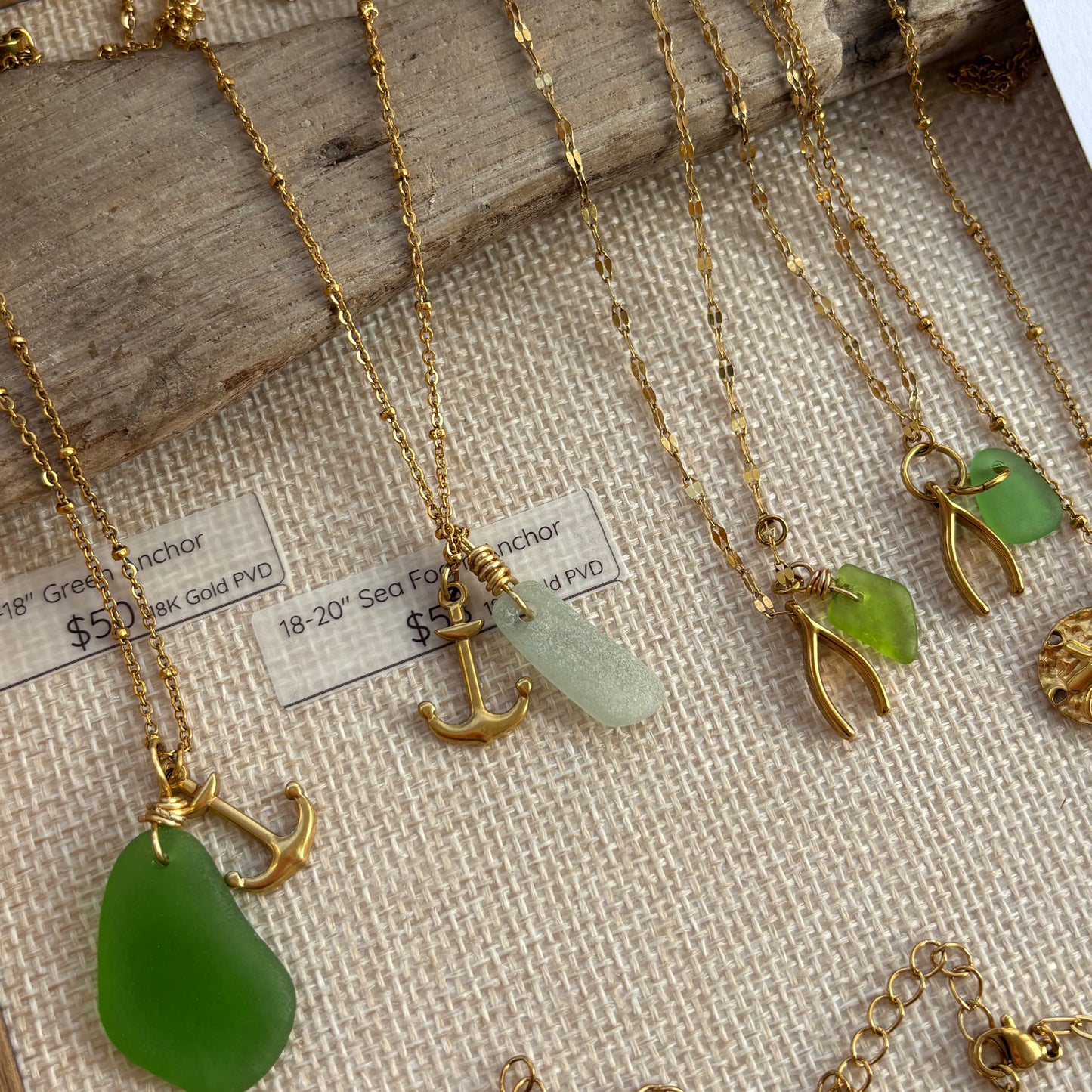 18k Gold Sand Dollar & Brown Sea Glass Saturn Chain Necklace (18”-20")