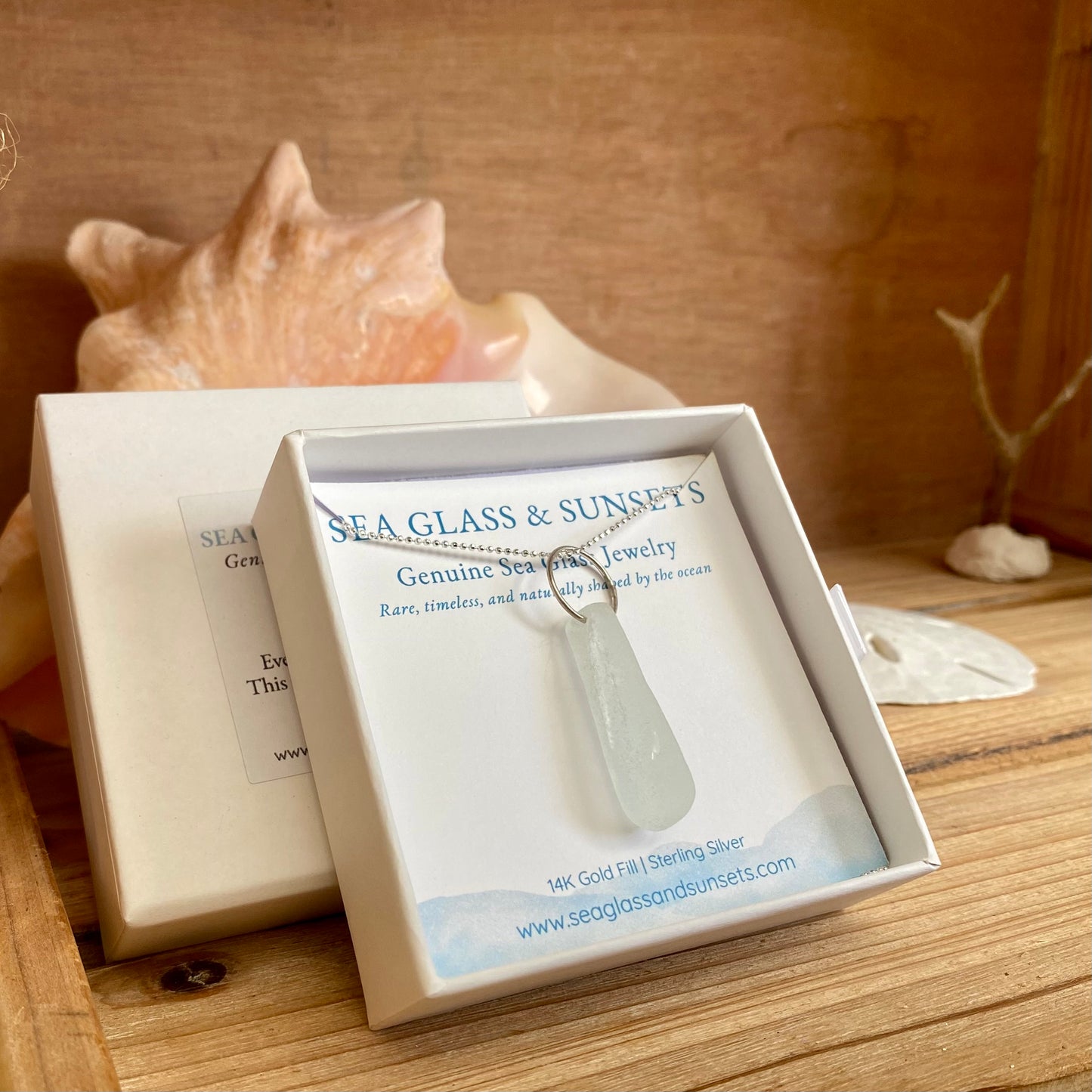 Genuine Real Clear Long Sea Glass Pendant Necklace