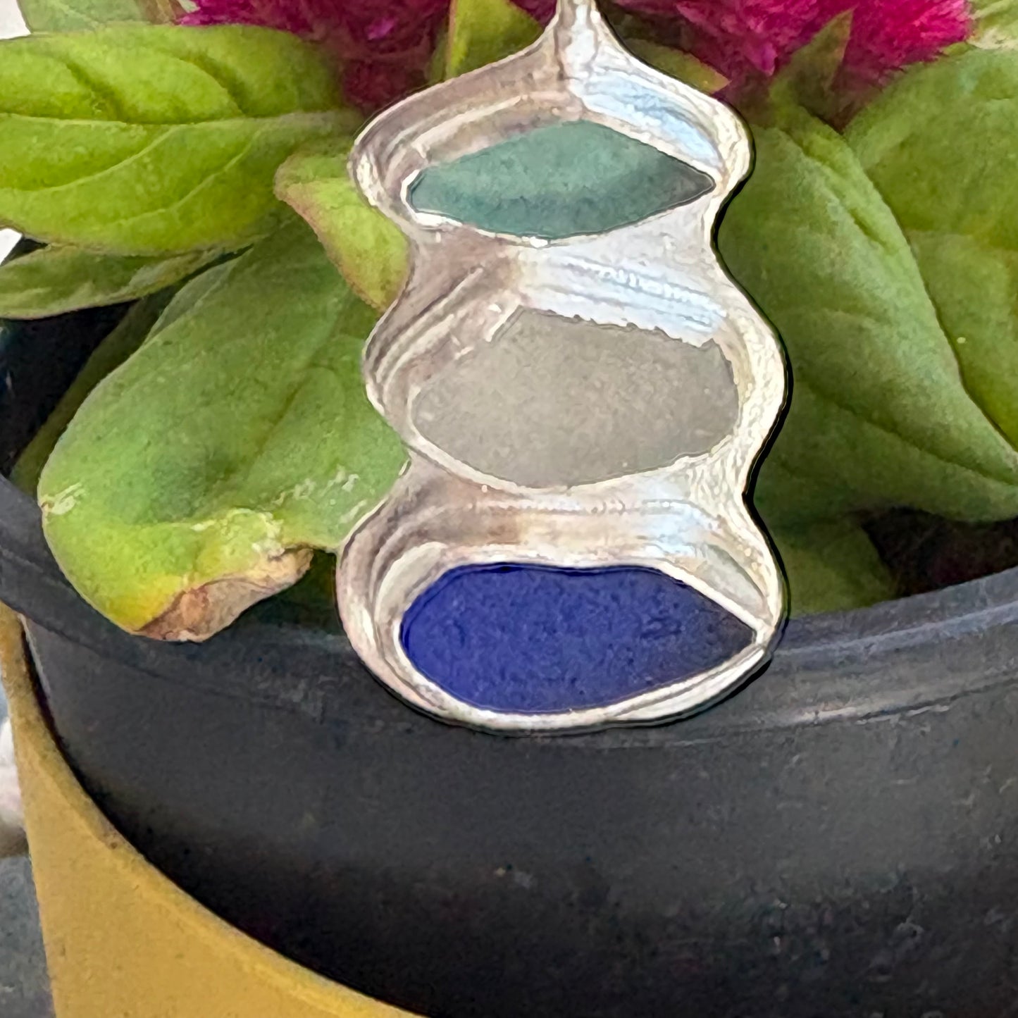 The Horizon Road Trip Necklace: Rare Cobalt & Teal Sea Glass Statement Pendant in .925 Sterling Silver