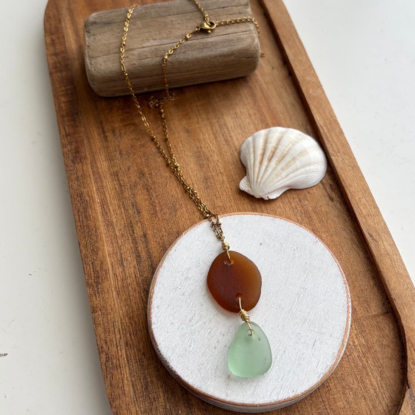 Brown & Sea Foam Sea Glass Necklace