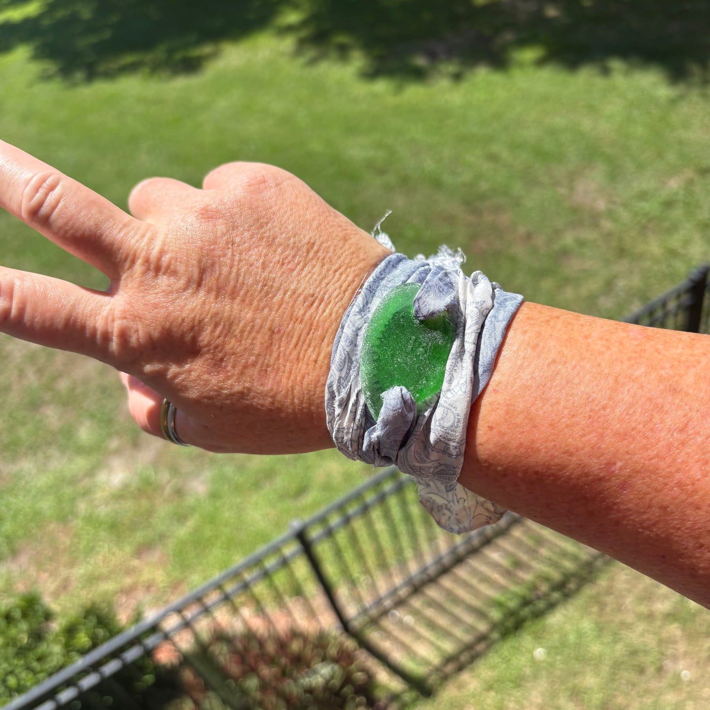 Silk Sari Sea Glass Wrap | Genuine Sea Glass