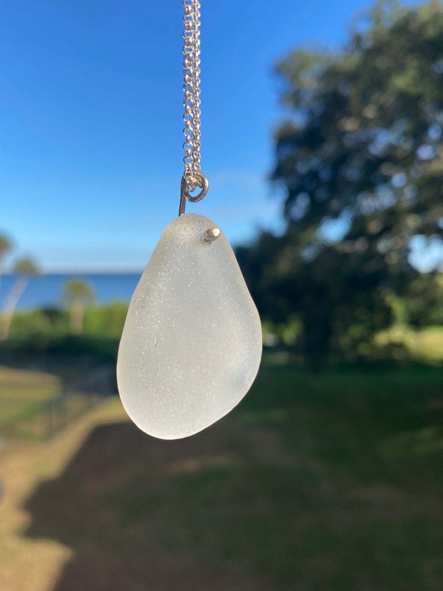Genuine Real Clear Sea Glass Pendant Necklace