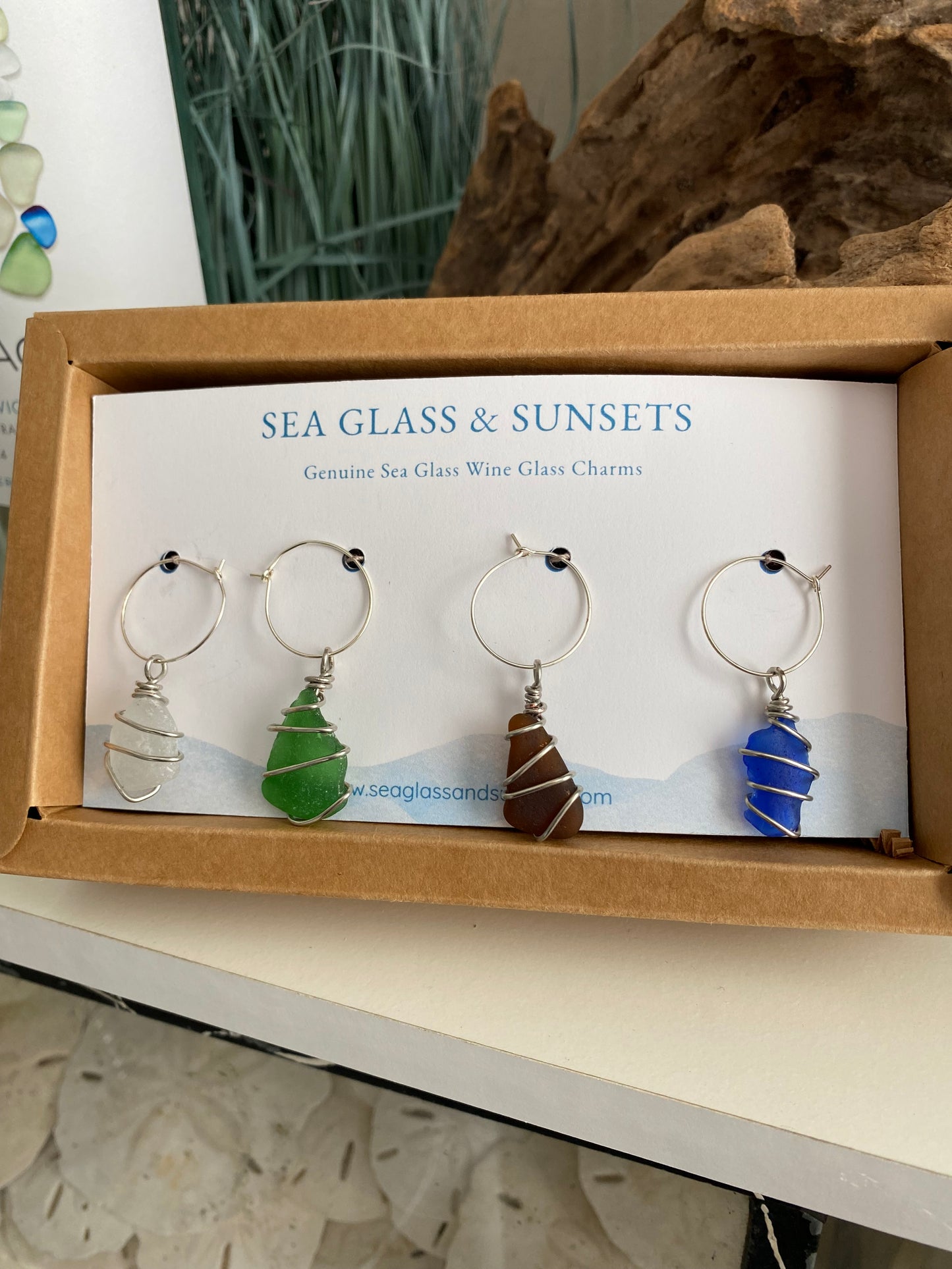 Sea Glass Wine Glass Charm - Set of 4