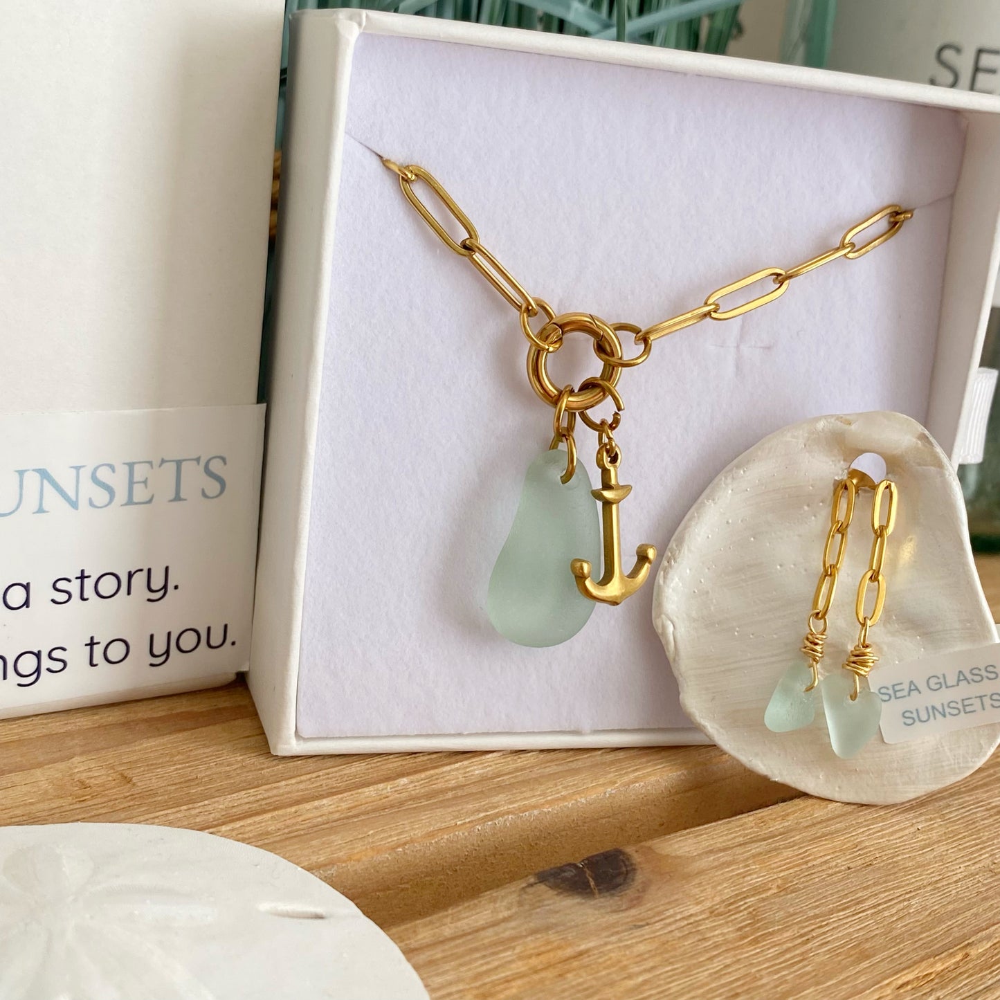 Gold Sea Foam Sea Glass Paperclip Earrings