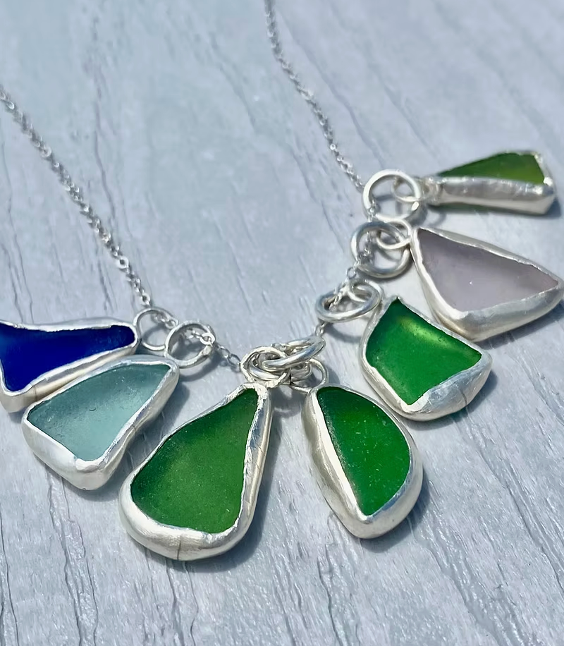 Open Bezel sea glass charms for necklace