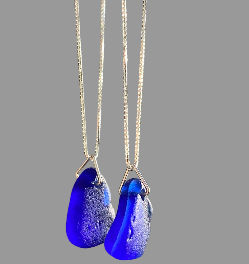 Cobalt blue sea glass pendant necklace