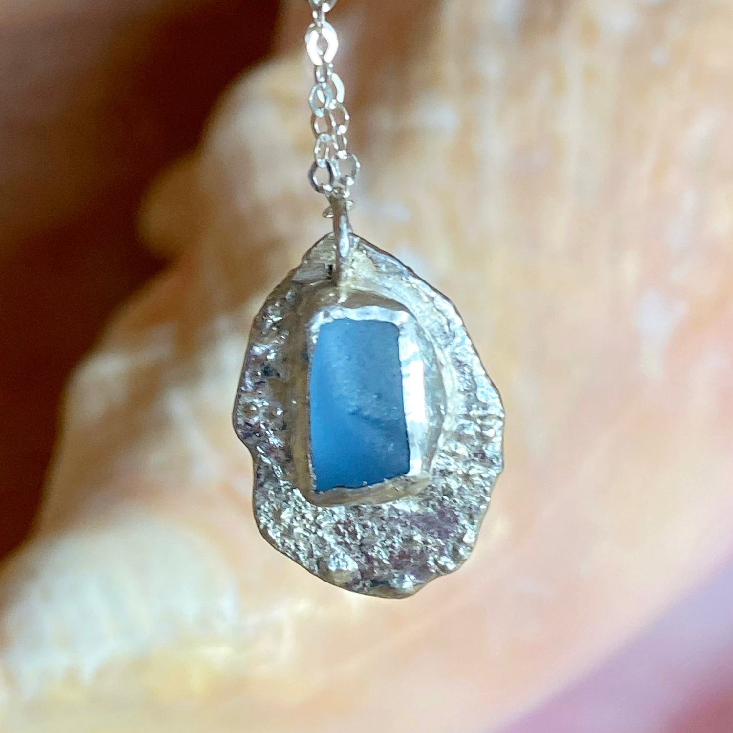 genuine sea glass set in sterling silver pendant necklace