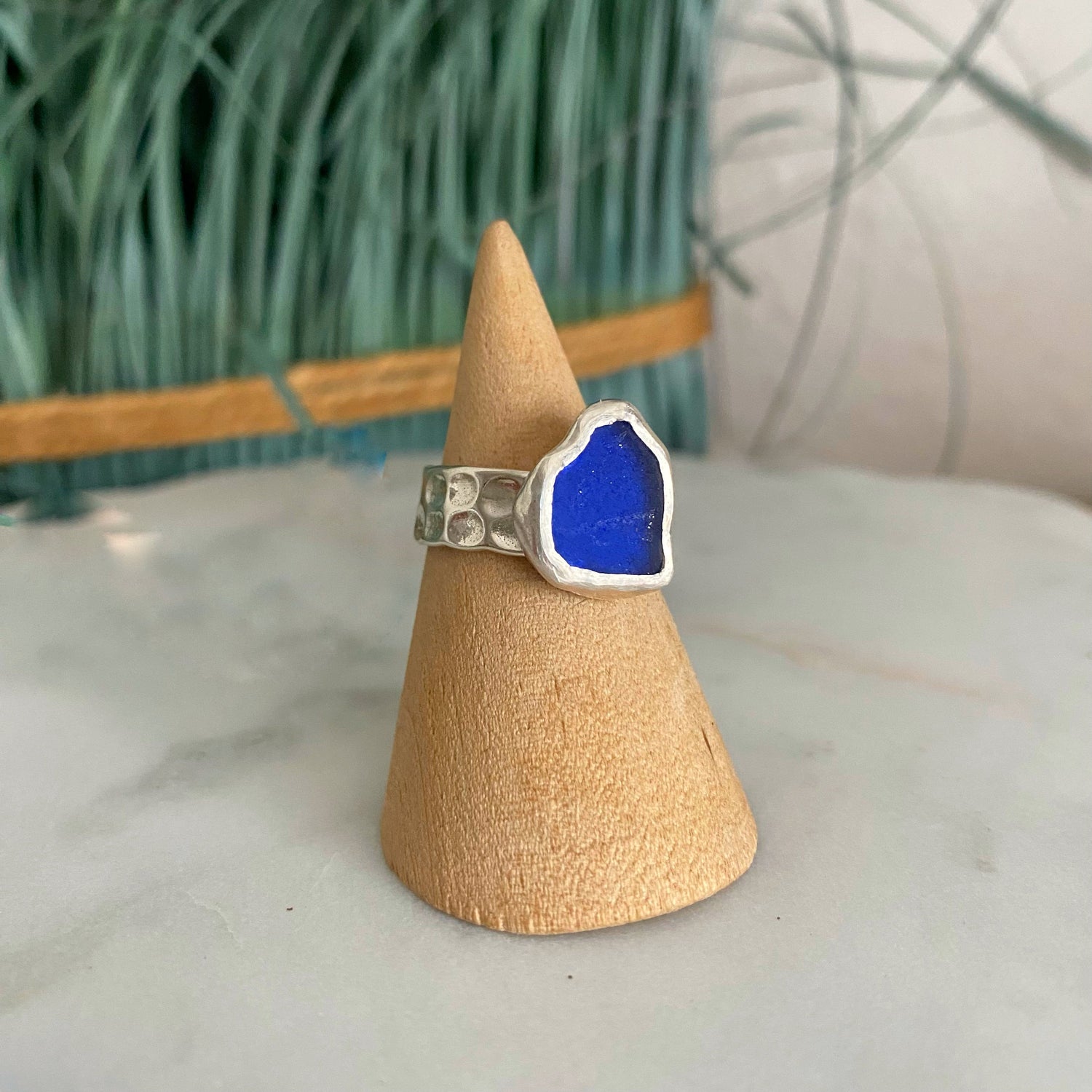 genuine cobalt blue sea glass ring