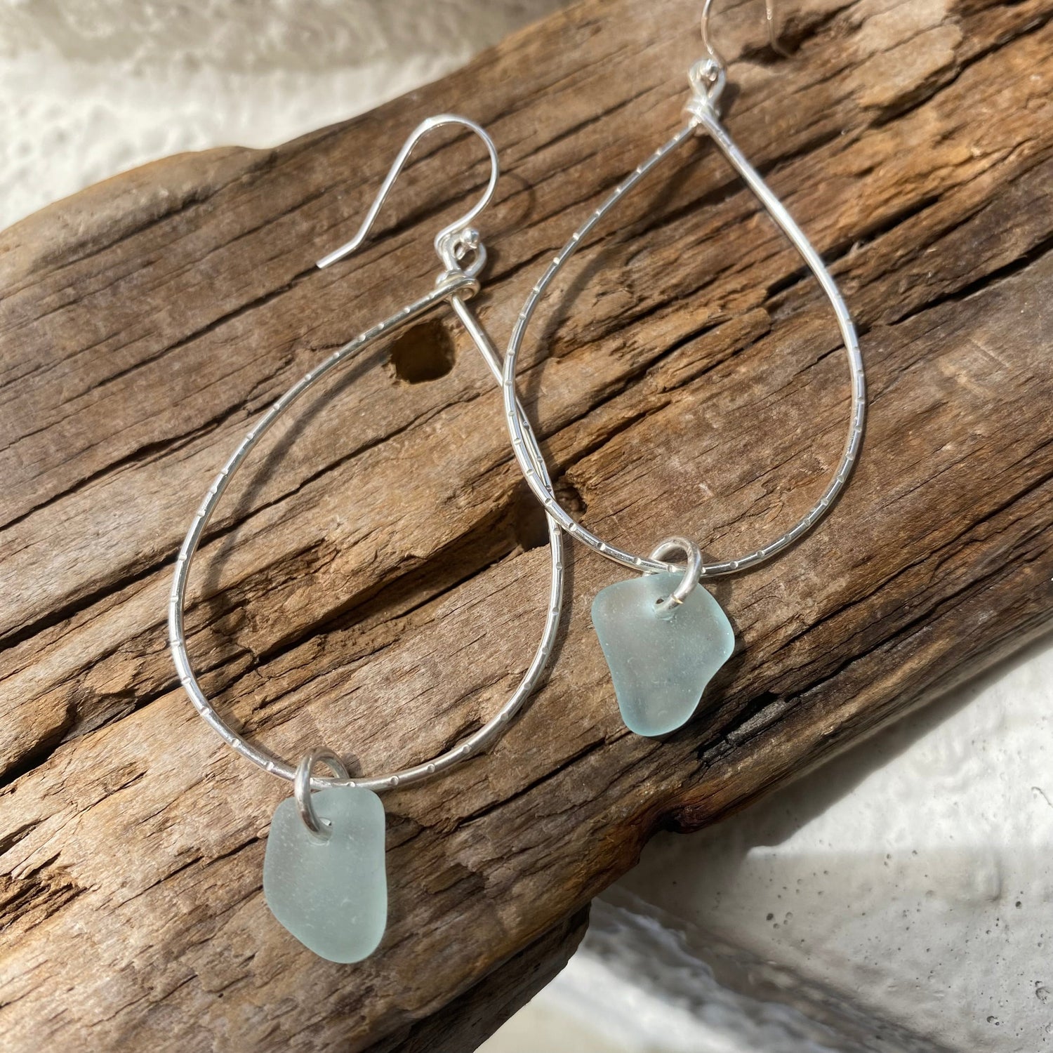 genuine sea glass sterling silver dangle earrings