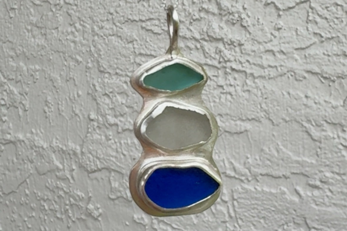 genuine sea glass set in sterling silver pendant necklace