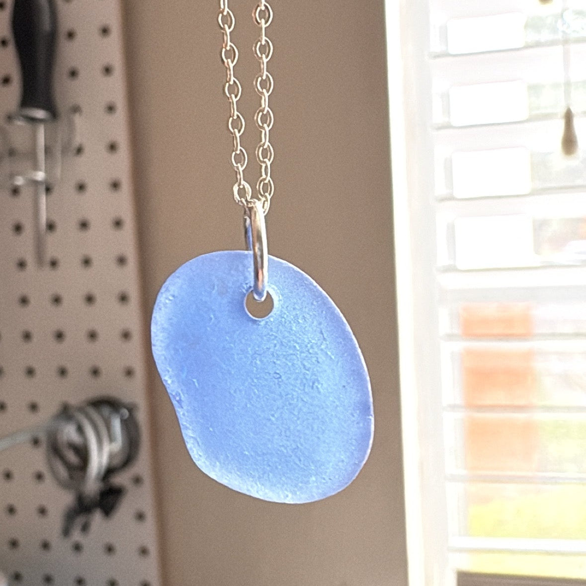 Cornflower Blue Sea Glass Necklace | Sterling Silver | Genuine Sea Glass