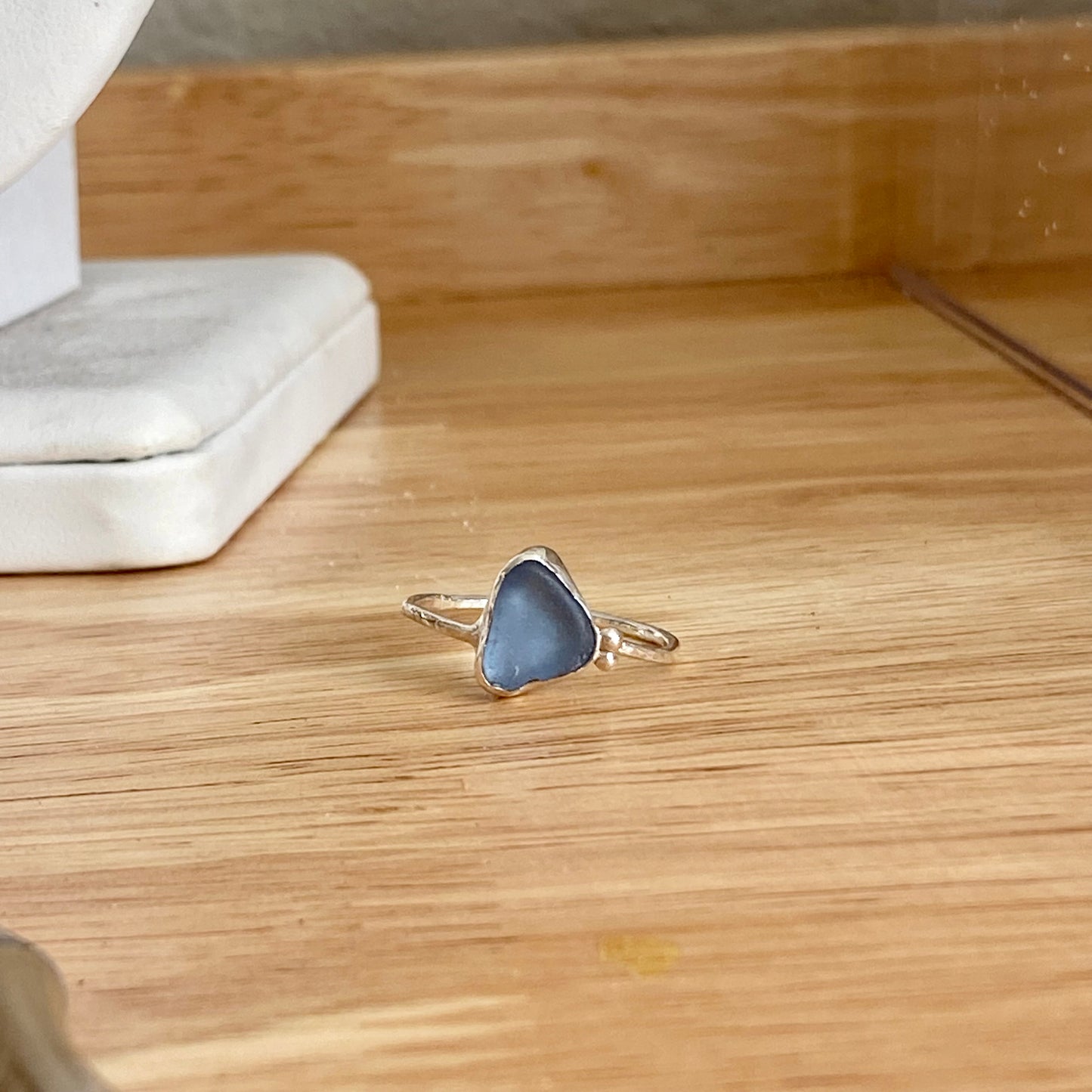 Cornflower Blue Sea Glass Bezel Ring – Sterling Silver (Size 9)