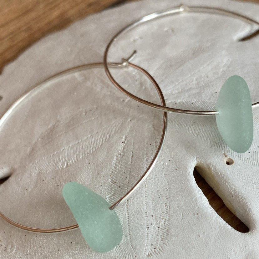 sterling silver sea foam hoop earrings