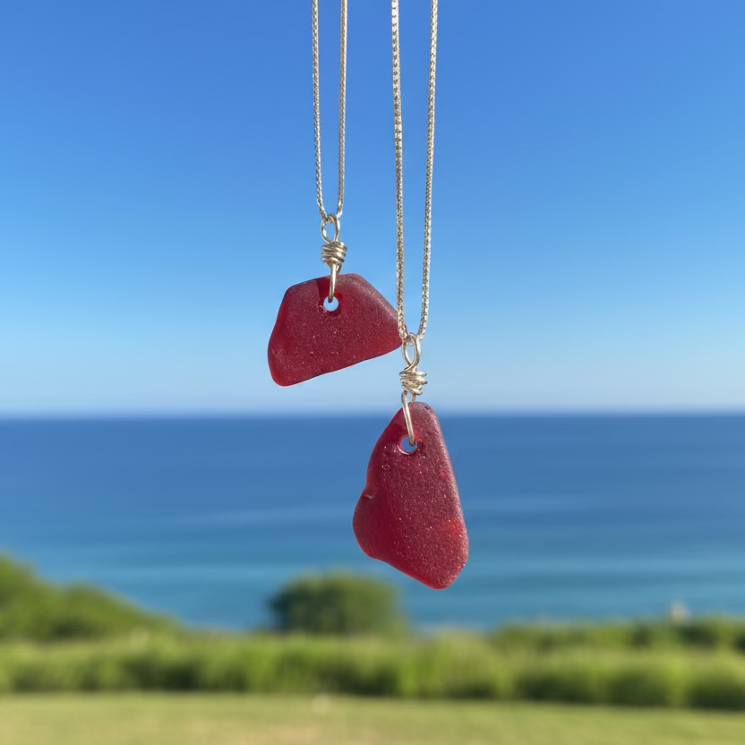 Rare Red Sea Glass Necklace