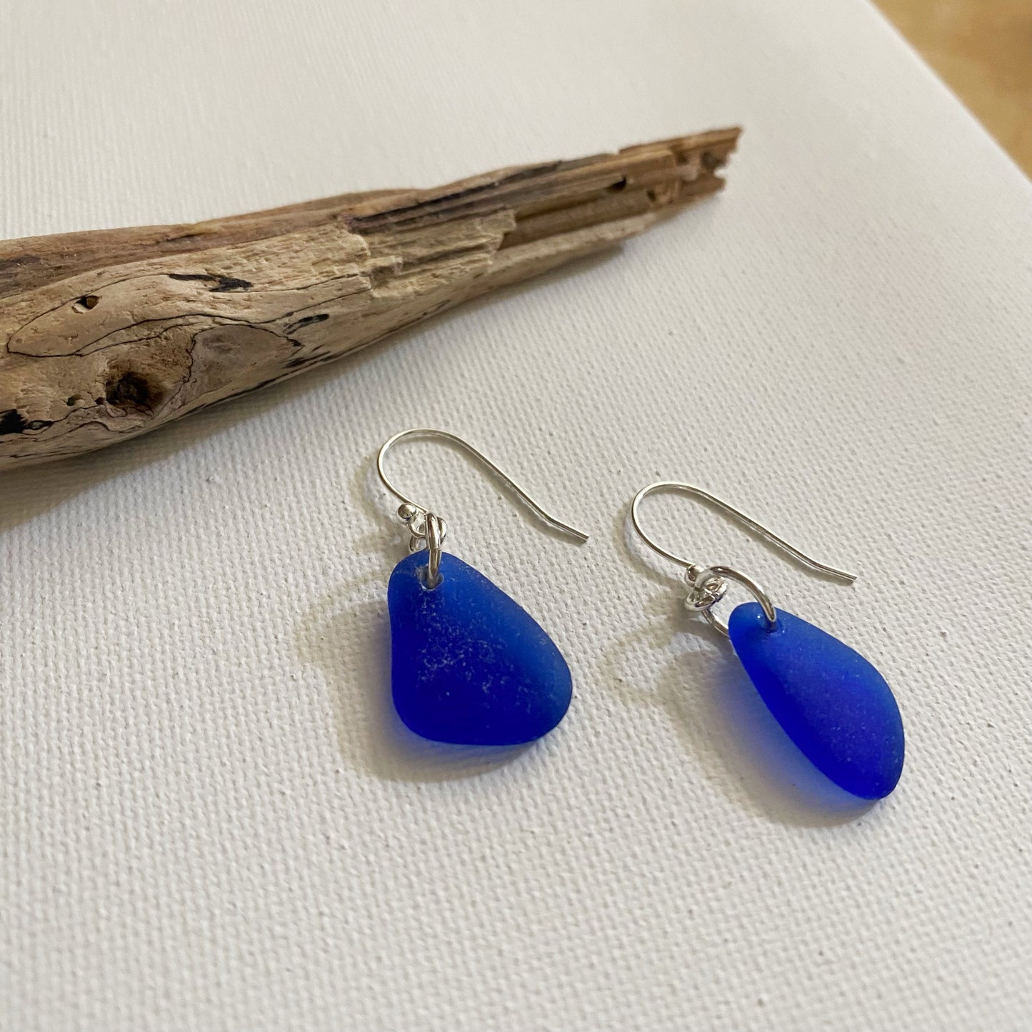 Simple Cobalt Blue sea glass earrings | Dangle Earrings | Silver Beach Glass
