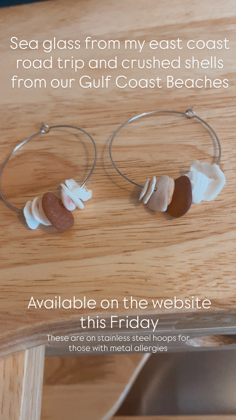 Sea Glass & Crushed Shell Hoop Earrings