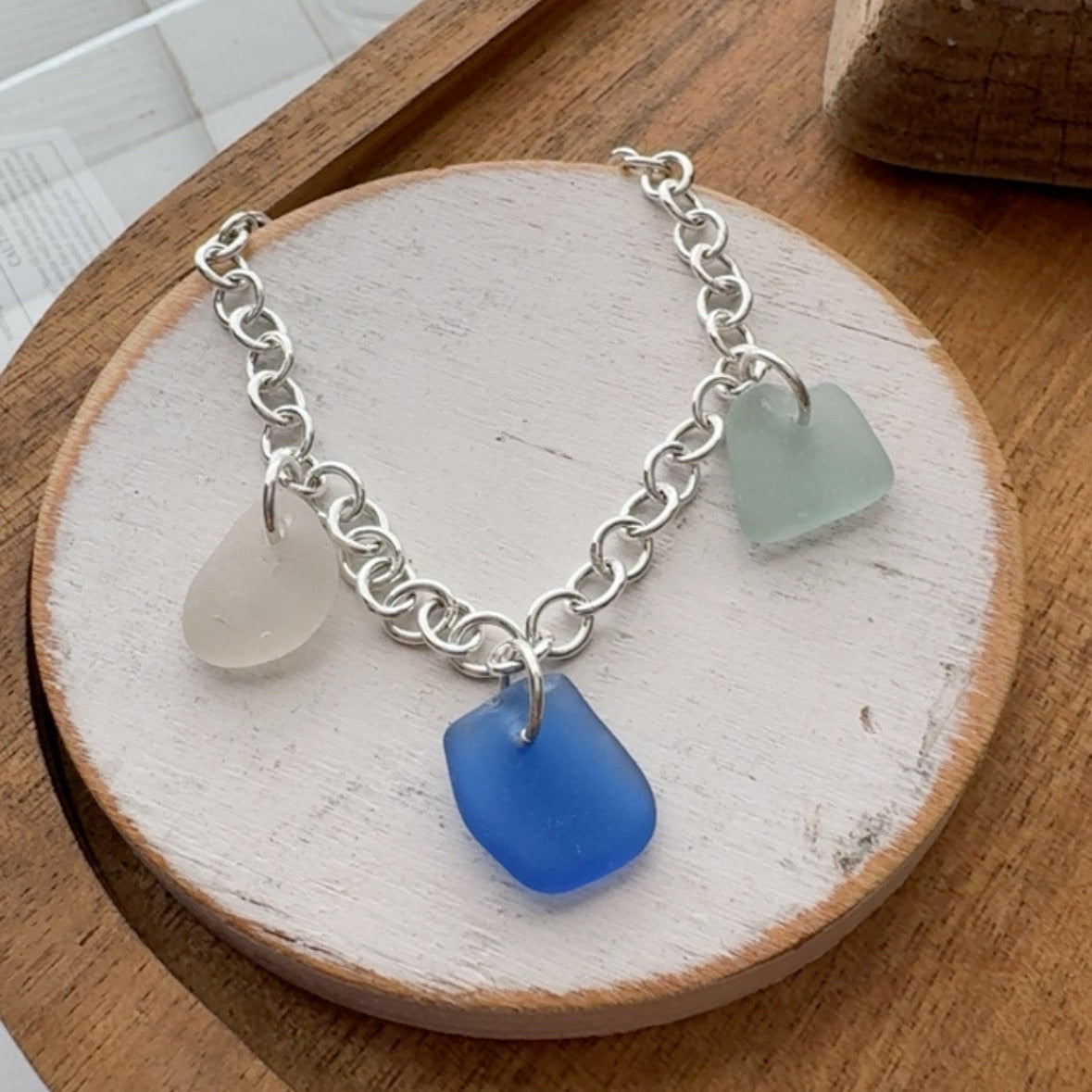 Sea to Shining Sea | Multi-Color Genuine Sea Glass Charm Bracelet | Sterling Silver
