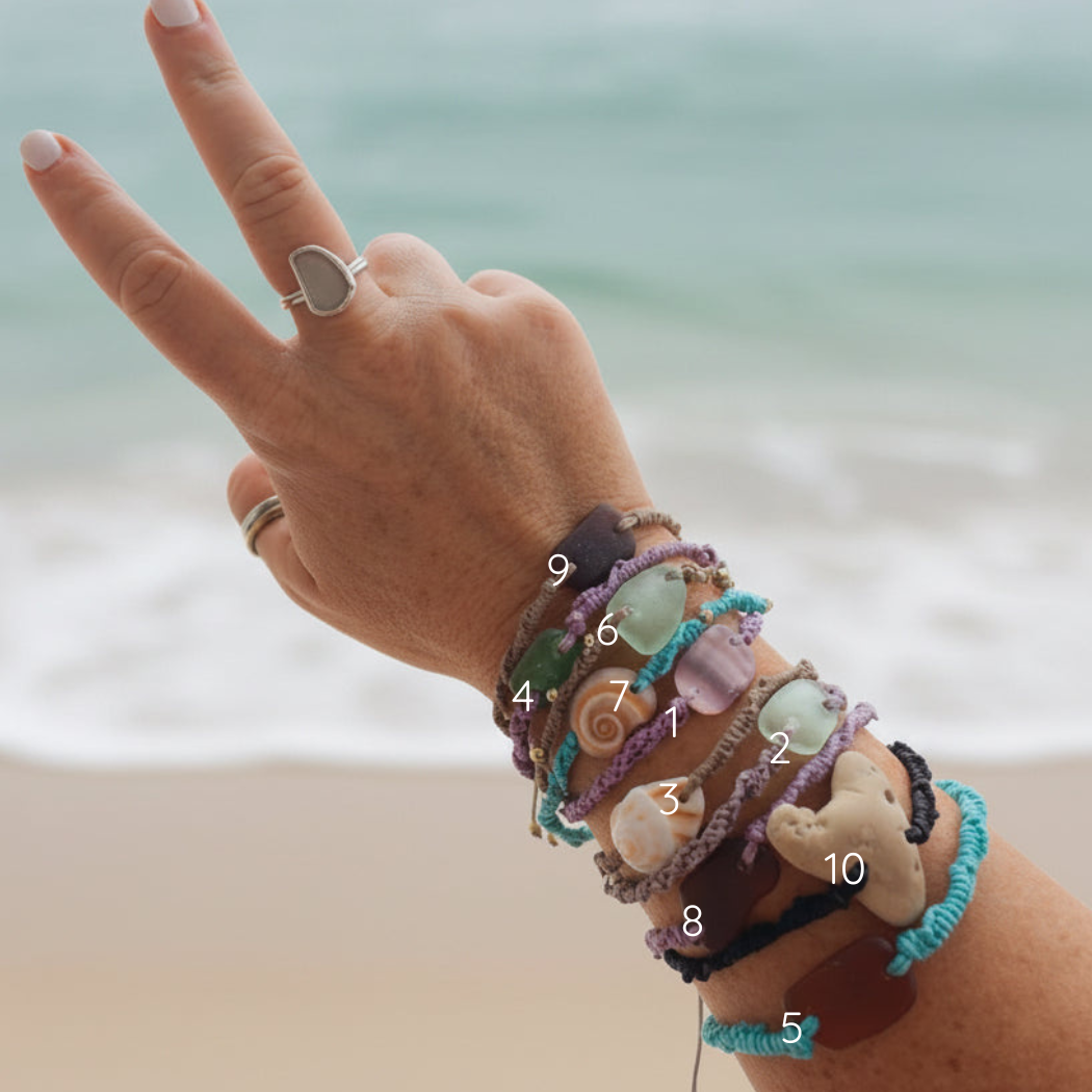 Waterproof Sea Glass & Shell Bracelet | Adjustable Coastal Bracelet