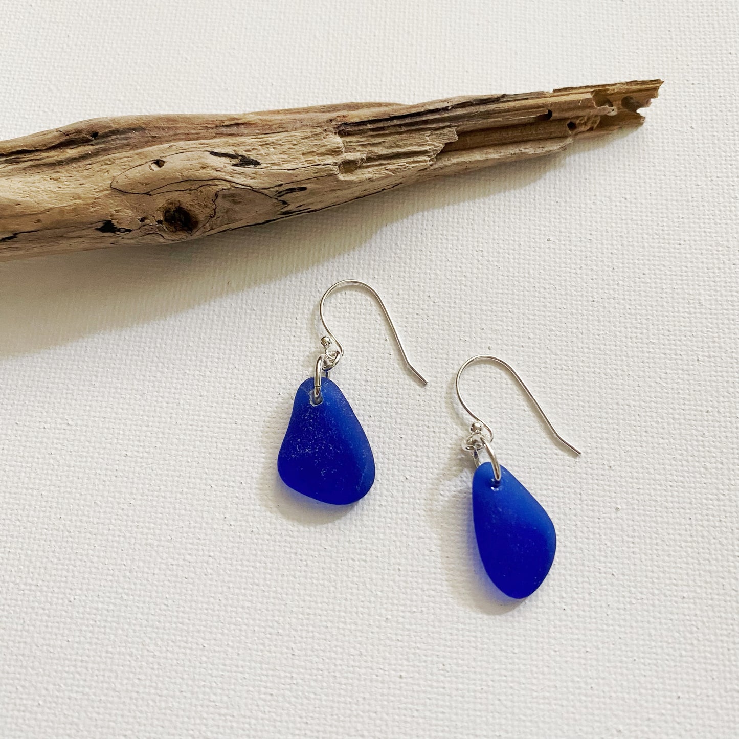 Simple Cobalt Blue sea glass earrings | Dangle Earrings | Silver Beach Glass