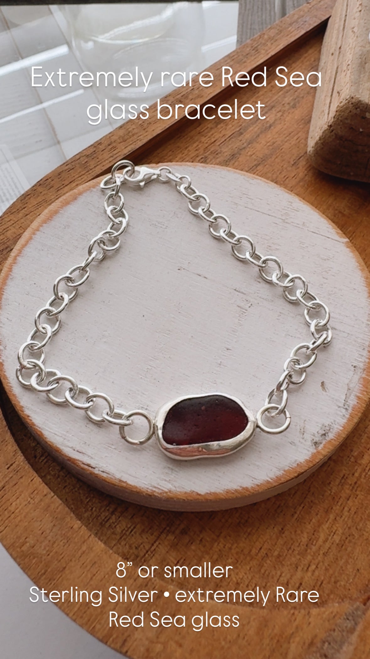 Sea to Shining Sea | Rare Red Sea Glass Sterling Silver Classic Link Bracelet