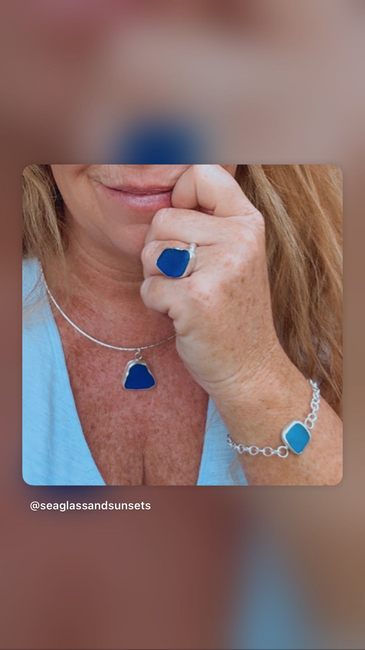 Genuine Cobalt Blue Sea Glass Adjustable Ring