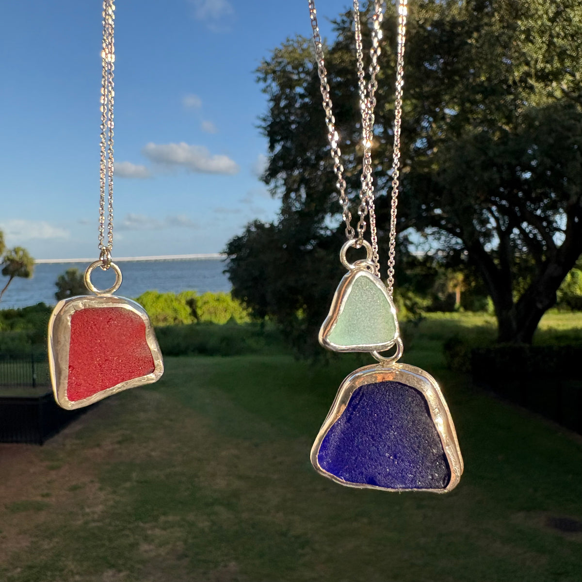 Sky Blue Sea Glass Pendant Necklace