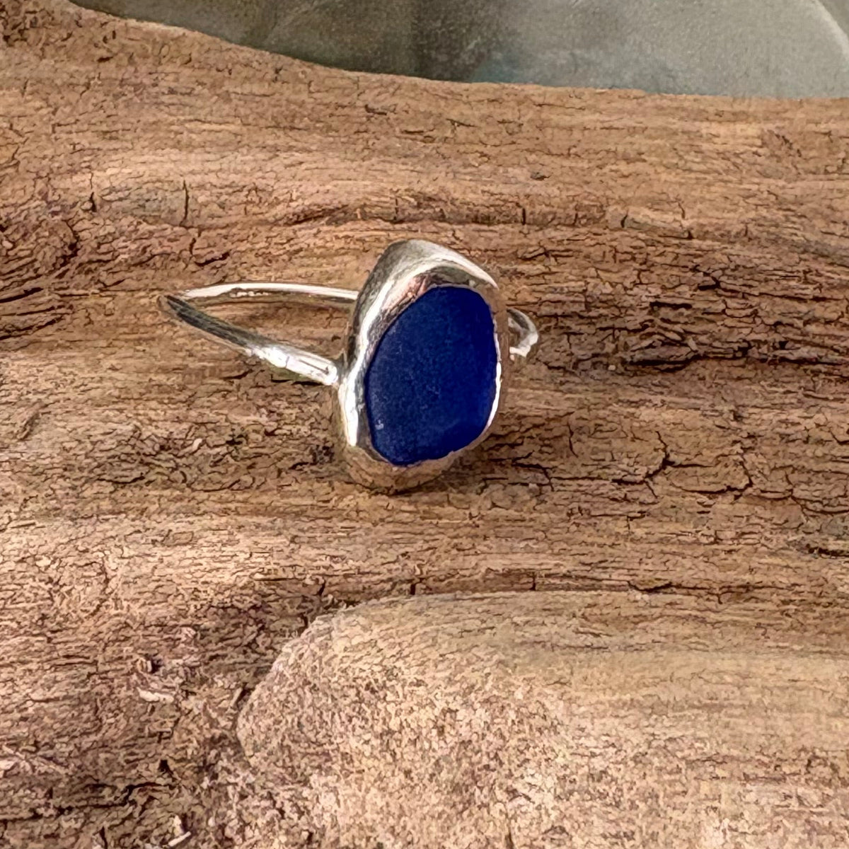 Cobalt Blue Sea Glass Sterling Silver Ring