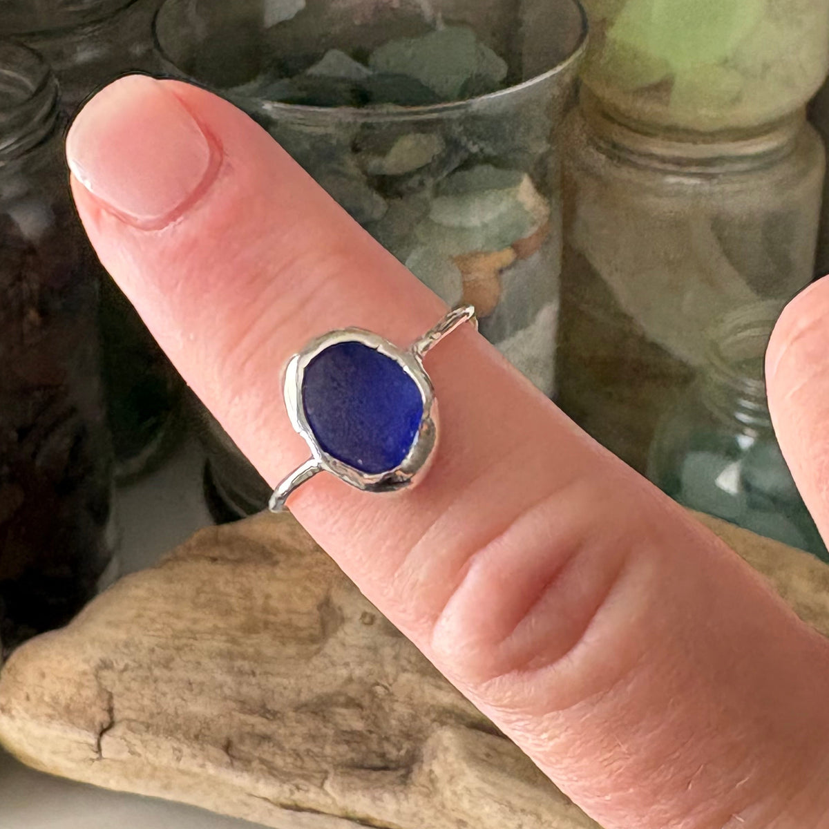 Cobalt Blue Sea Glass Sterling Silver Ring