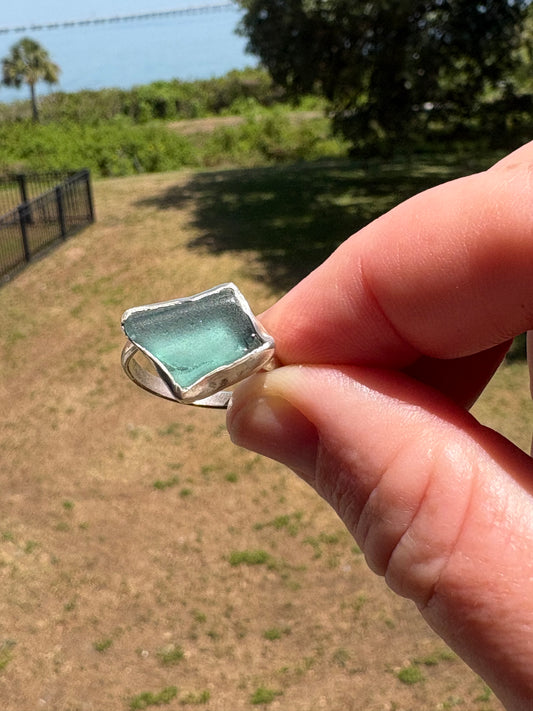 Teal Sea Glass Ring | Rare Cobalt Sea Glass