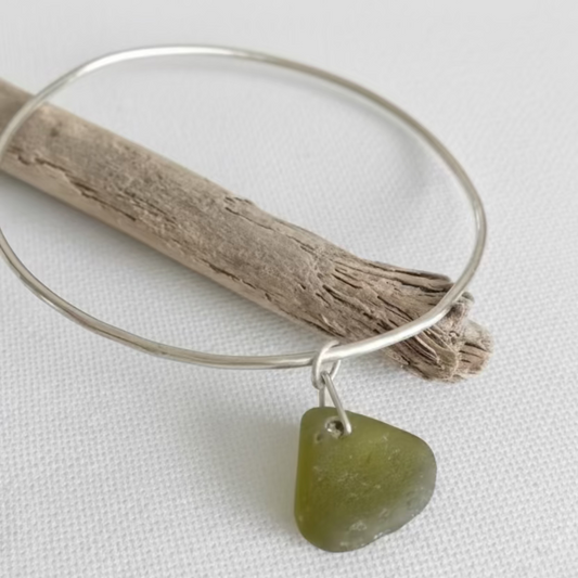 Citron sea glass bangle bracelet