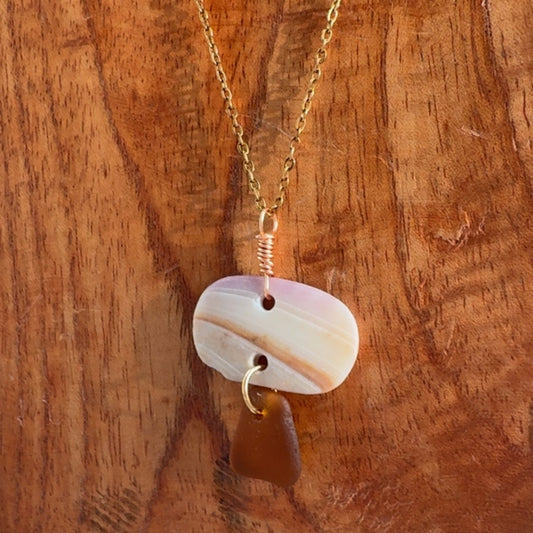 18K Gold PVD Sea Glass & Wampum Shell Chain Necklace