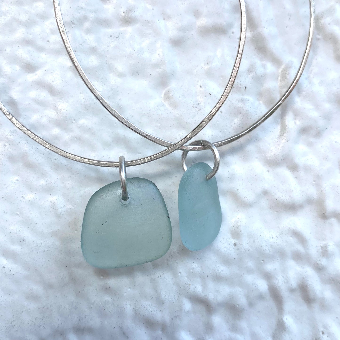 Handmade Sterling Silver Round Sea Glass Dangle Earrings