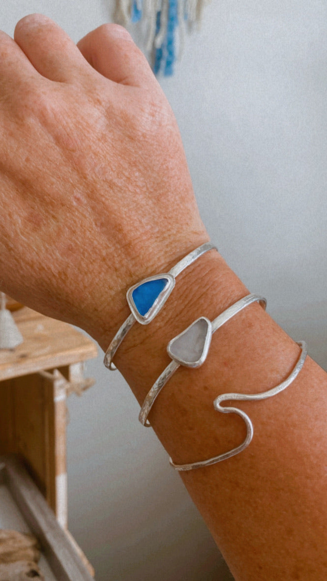 Sterling Silver Sea Glass Cuff Bracelet | Made to Order
