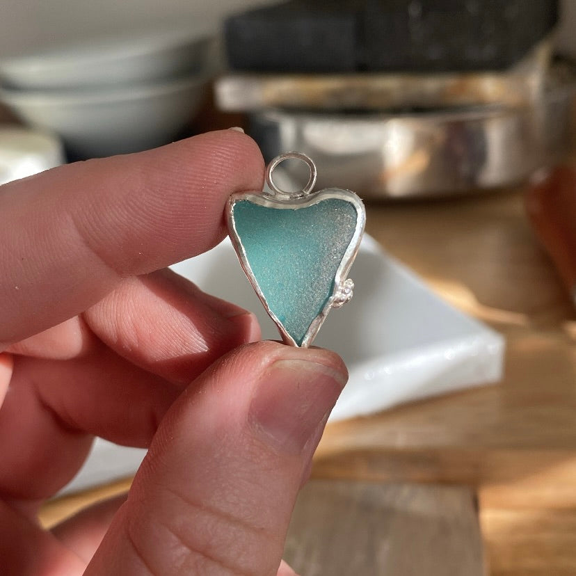 Teal Heart Sea Glass Necklace | One of a Kind