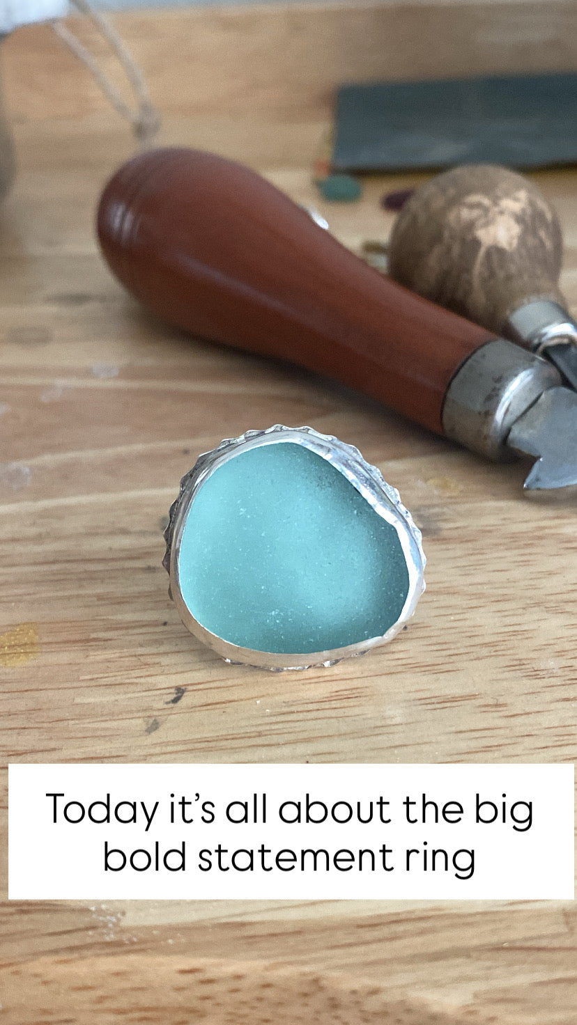 Sea Foam Sea Glass Statement Ring – Sterling Silver (Size 9)
