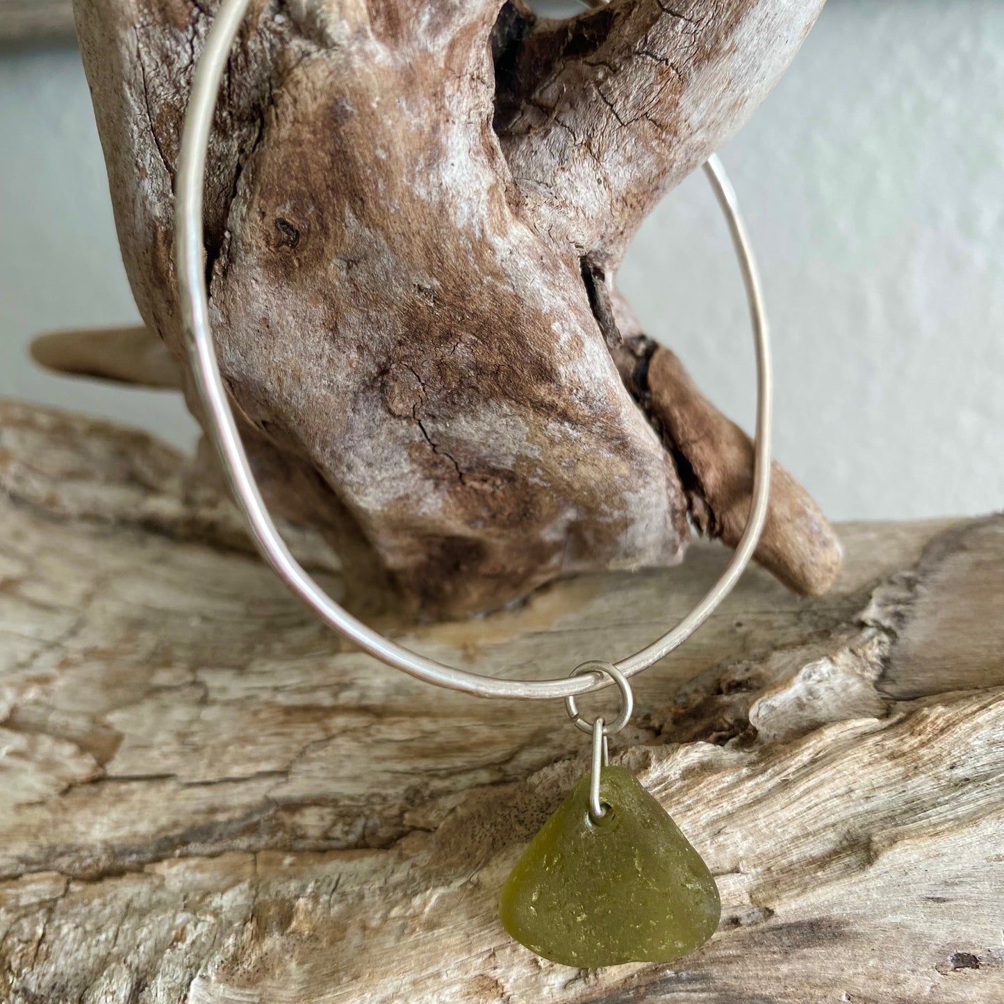 Sterling Silver Sea Glass Bangle Bracelet – Citron