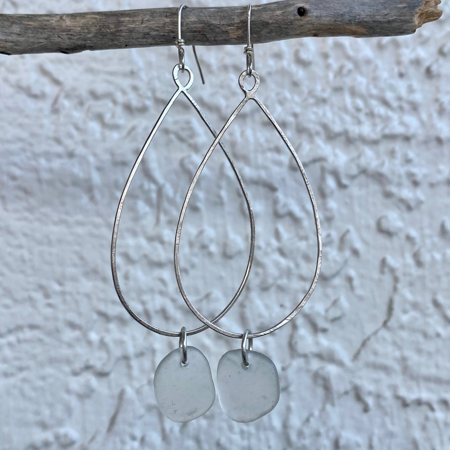 Handmade Clear Sea Glass Dangle Earrings