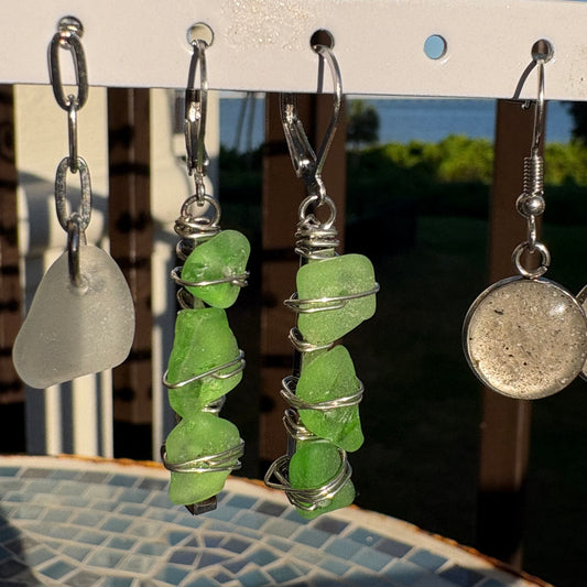 Sea Glass Trio Stainless Steel Dangle Earrings