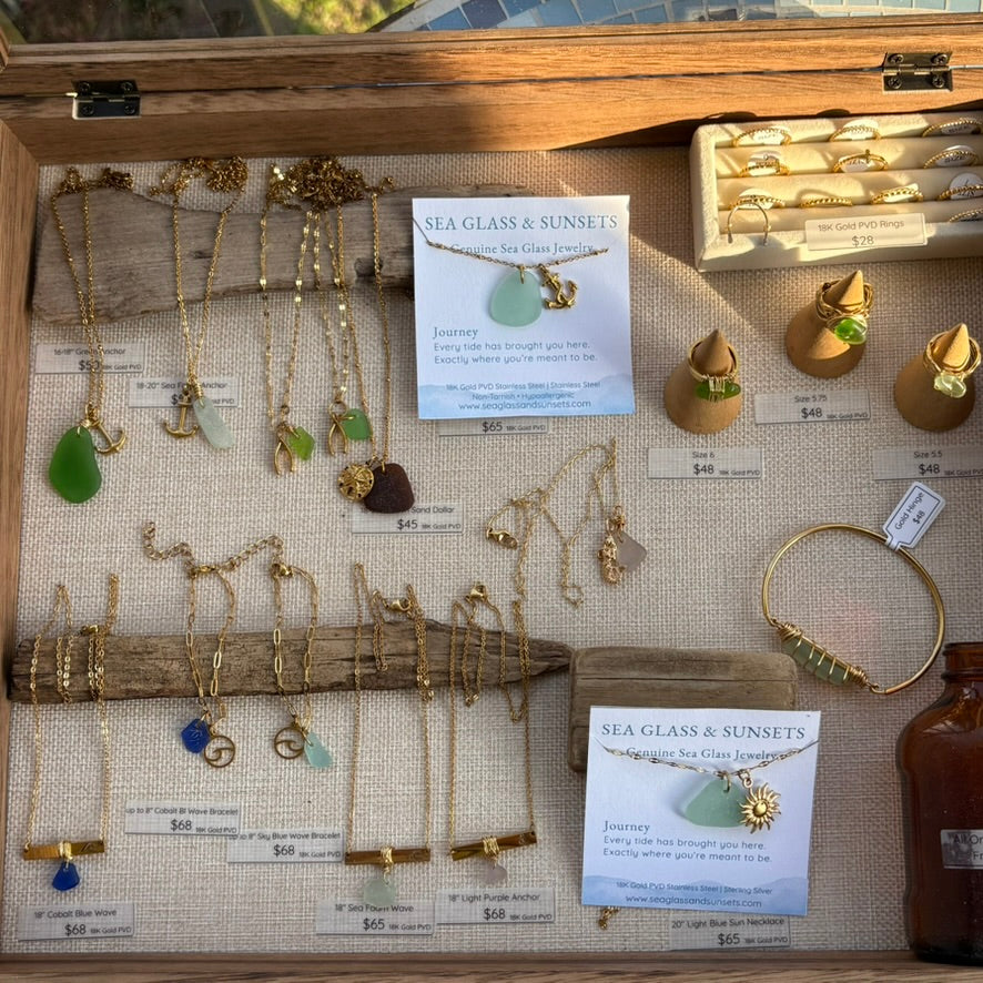 18k Gold Anchor & Kelly Green Sea Glass Chain (16-18”)